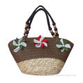 Beach Bag, Made of Wheat-straw, Paper Straw, Wooden Bead and Wax Line, Small orders are Welcome